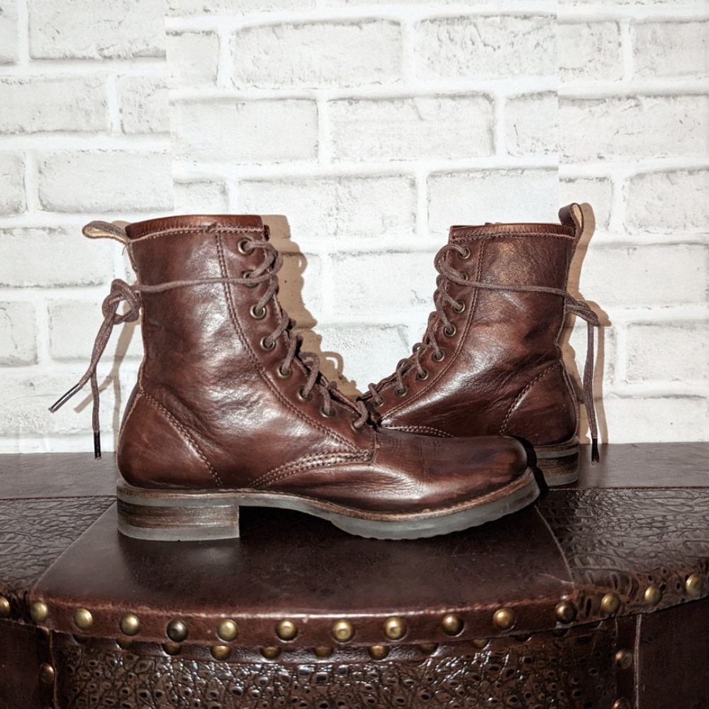 Frye Veronica Combat Dark Brown Leather Lace Up Boots size 6 - Picture 14 of 16